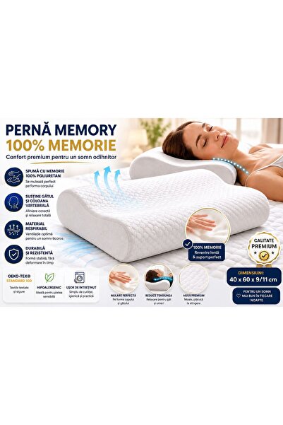 Extramall Pernă Cervicală Memory Foam 100% Suport Ergonomic pentru Gât și Col...