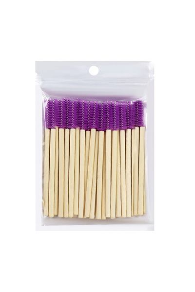 Choice1 Purple 50Pcs Bamboo Handle Eyelash Brush Mascara Wands Applicators Ey...