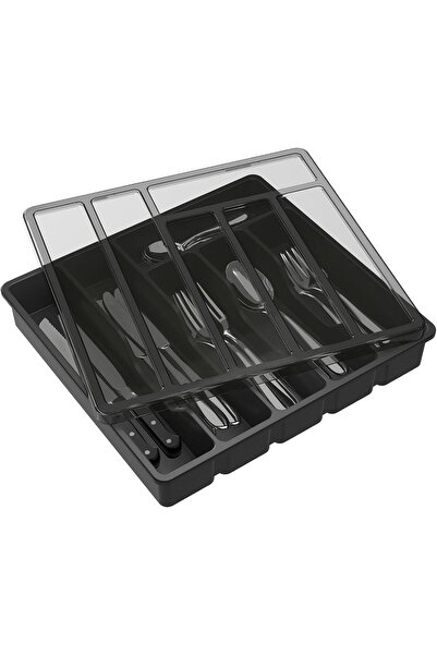 Dotail Cutlery Organizer, with transparent lid and 6 compartments, 32 x 30 x ...
