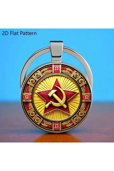 Choice 1pc 2D Flat Sickle Hammer Red Star Keychain, Durable Zinc Alloy Car Ba...