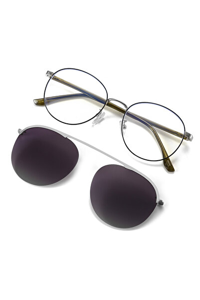 choice2 Silver New Round Frame Men's And Women's Sunglasses Set, Two In One P...