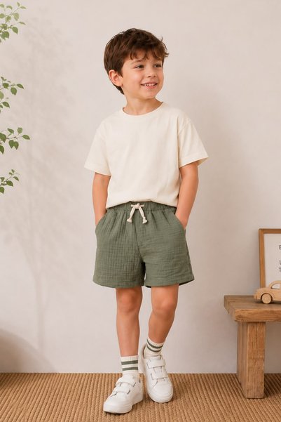 FH Living Fh Basic Kids Muslin Shorts 100% Cotton Natural Fabric