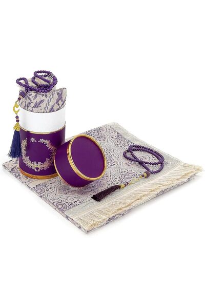 LAND SCARF Prayery Mat and Pearl Tesbih Set in Cylinder Box