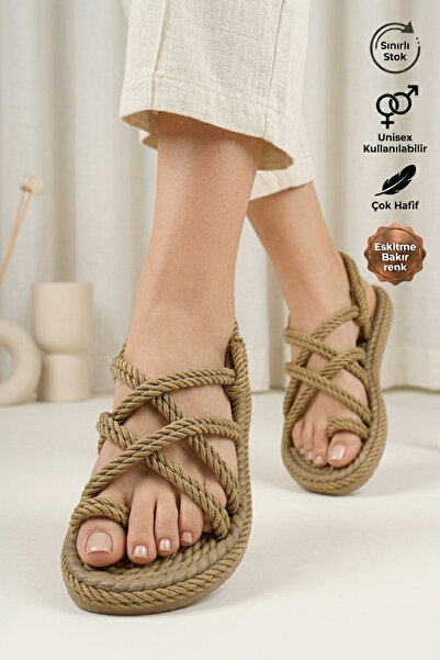 Registan Shoes VEGA LOREN UNISEX KADIN HASIR ÖRGÜ HALAT SANDALET TERLİK