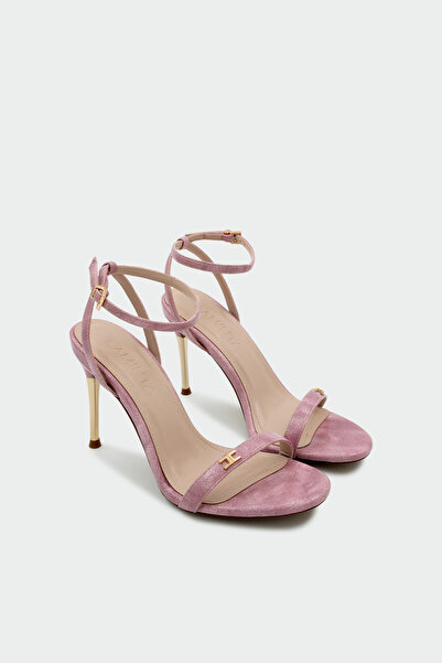 LAMİNTA Pegon Single Strap Gold Accessory Women's Pink Heeled Shoes