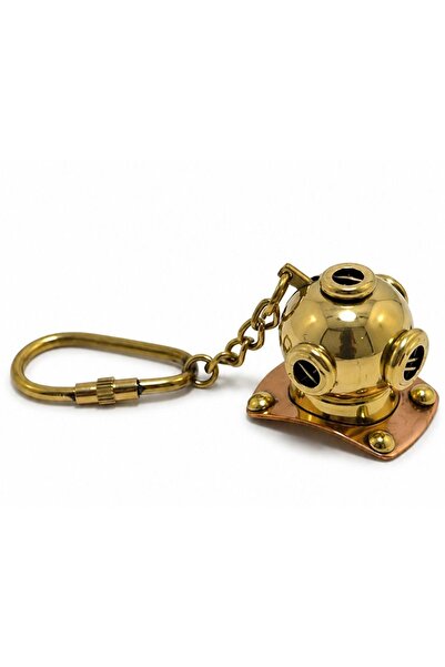 Store Pirinç Dalgıç Başlığı Anahtarlık 10 Cm – Vintage Denizci Temalı Metal D...