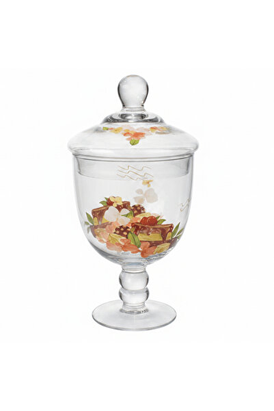 AKDC Elegant Floral Glass Candy Jar with Lid – 1600 ml