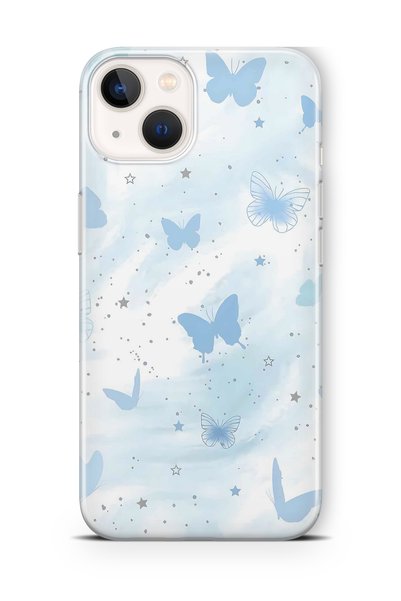 FLAMENKO iPhone 15 Plus Compatible Pastel Blue Butterfly Pattern Transparent ...