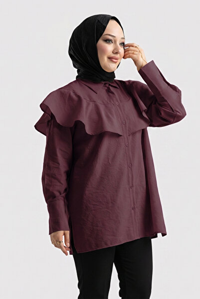 Suede Style 6317 - Stylish, Comfortable Peach Fabric Shirt Collar Women's Shirt