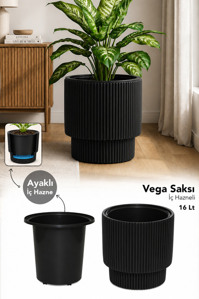 Meleni Home Modern Büyük Saksı - İç Hazneli Plastik Salon Bahçe Dekorasyon Çi...