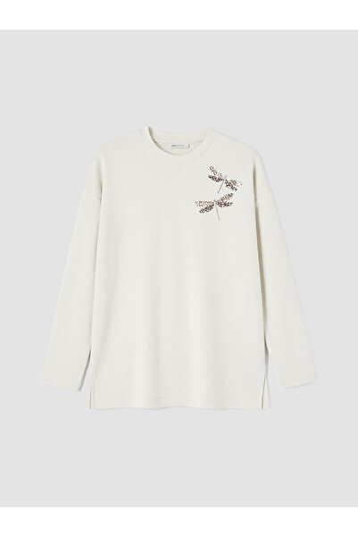 LC Waikiki Lcw Everyday Beige Crew Neck Soft Touch Embroidered Blouse