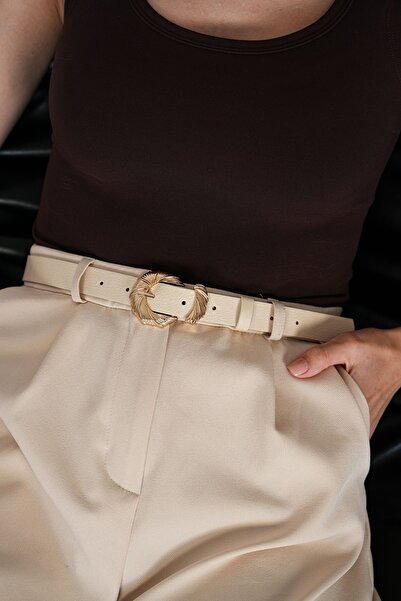MODAM HİFA Twist Patterned Gold Buckle Women's Belt Dress Belt Shirt Belt Tro...