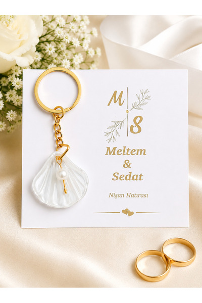 100 Adet Set İncili İstiridye Kartlı Hediyelik Anahtarlık Söz Nişan Nikah Kına Düğün Hediyeliği
