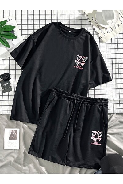 ZEMLİYA Sara Unisex Oversize Shorts Set Short Sleeve T-Shirt Comfortable Fit ...
