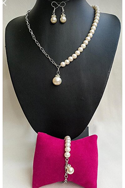 Luba Mayorka 8 mm Pearl Gold Necklace Bracelet Earring Set/ Set