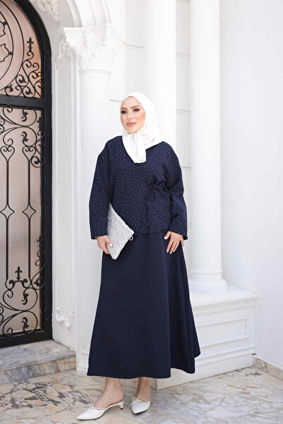 İmajButik Set kimono suknje sa bočnim vezivanjem i detaljima od tamnoplavog k...