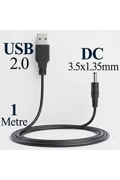 MVLH USB Girişli Dc 3.5mm x 1.35MM Ince Uçlu Şarj Kablosu 1m Power Güç Kablos...