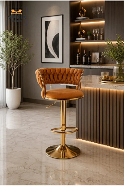 MARIA HOMES Luxury Adjustable Velvet Bar Stool with Quilted Backrest and Gold...