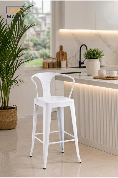 MARIA HOMES Industrial Metal Bar Stool with Backrest, Counter Height Seating ...
