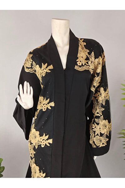 Asiana Elegant Abaya with Brown Embroidery and Flowing, Generous Fit