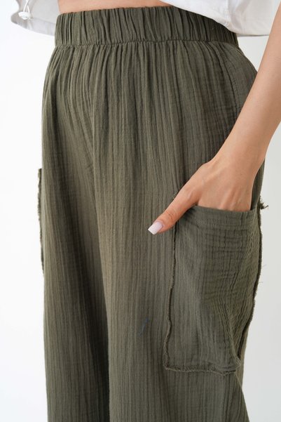 THE VOLER 100% Cotton Muslin Shalwar Trousers Women's High Waist Oversize Relaxed Cut Black Summer Trousers with Pockets