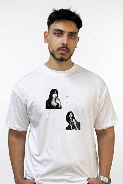 Anetos Jennie Kim_3 Design Printed Oversize White T-Shirt