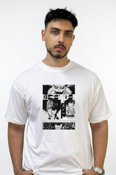 Anetos Death Note_14 Design Printed Oversize White T-Shirt