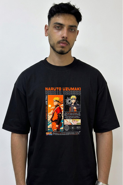 Anetos Naruto Uzumaki_1 Design Printed Oversize Black T-Shirt