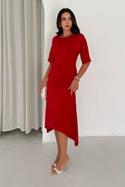 Noa&Noa Women's Asymmetrical Cut Midi Dress Half Sleeve Stylish Event and Cas...
