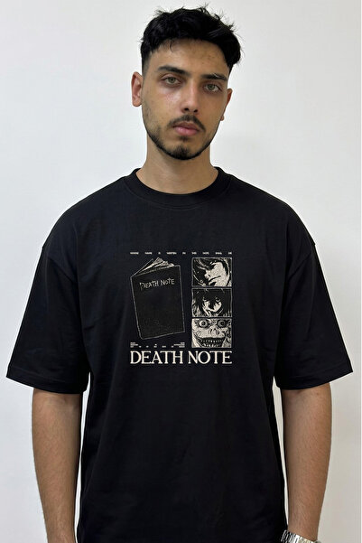 Anetos Death Note_4 Design Printed Oversize Black T-Shirt