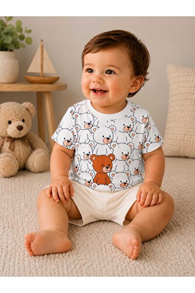 krm kerem bebe Mini Bear Friends Printed Cotton Combed Cotton Baby Boy Shorts...