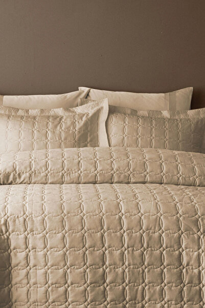 İssimo Home Canello Beige Toned Craft Double 100% Cotton Satin Bedspread Set