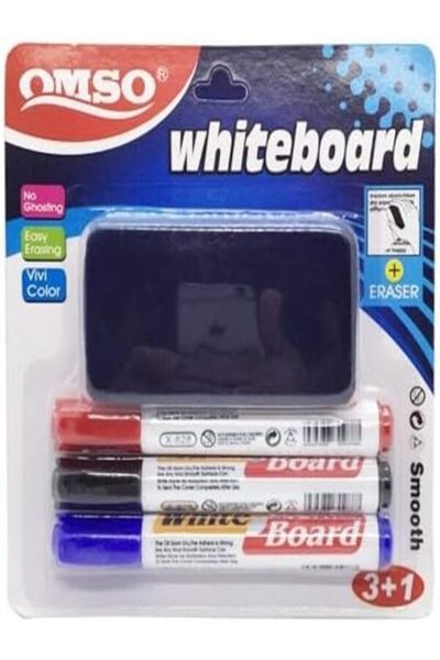 Generic MSO 3 Color Whiteboard Marker Set with Eraser – Dry Erase Whiteboard ...