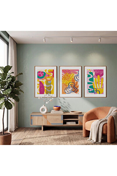KOLAJTASARIM Set de picturi colorate cu energie abstractă, 3 piese, cu ramă d...