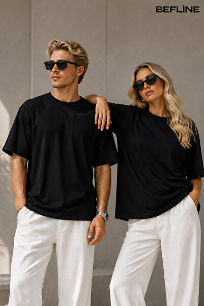 LAVİNİM Unisex Lover 2-Piece Cotton Basic Oversize T-Shirt Combination
