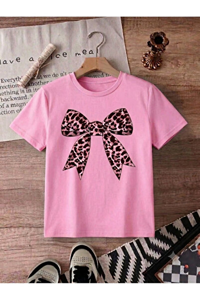 KOZİA OUTDOORS Women's Leopard Print Bow Print Oversized Crew Neck T-Shirt