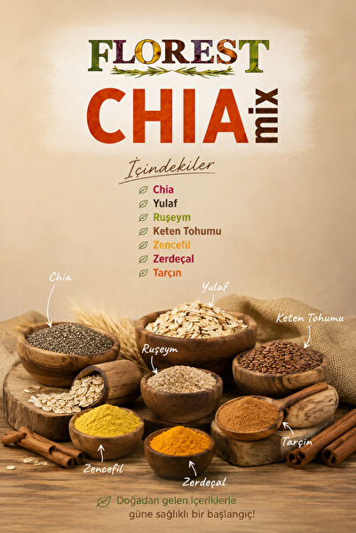 Chia Mix Karışımlı Bitkisel Toz 200 Gr Chia Yulaf Ruşeym Keten Tohumu Zencefil Tarçın
