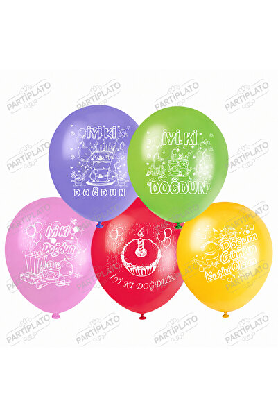 HBK Balon 11 Inch Happy Birthday Printed Mixed Latex Balloons (Pack of 100)