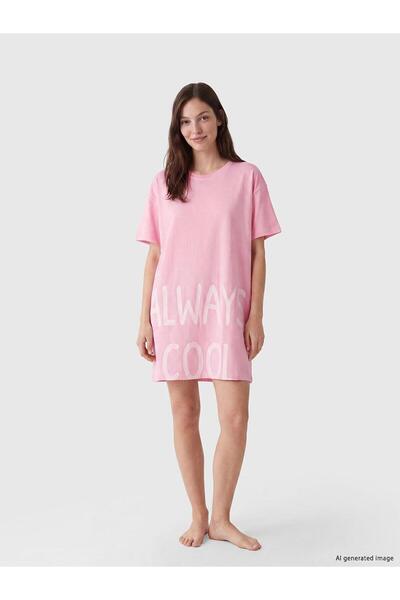 LC Waikiki Crew Neck Printed 100% Cotton Women's Nightgown (S6)