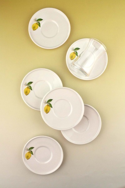 Bursa Porselen Dekor Lemon 12-Piece Porcelain Tea Set for 6 People