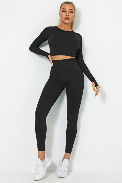Fizion Compleu sport dama modelator Basics, colanti cu bluza, Negru