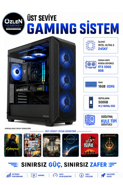 ÖZLEN X10 ULTRA 5 245KF RTX 5060 8GB 16GB DDR5 RAM 500GB M.2 SSD Oyuncu Bilgi...