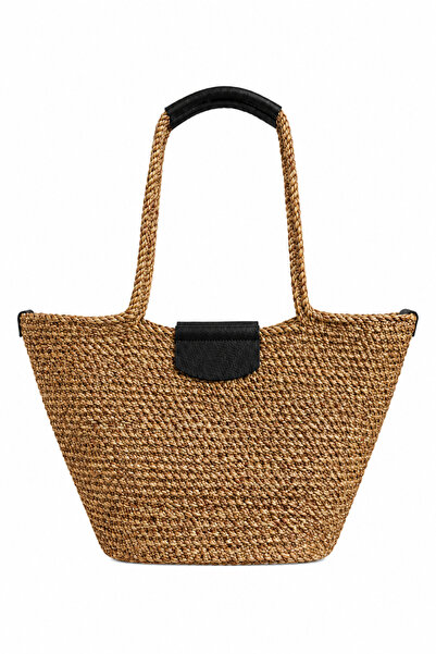 MaVaux Palma Large Size Straw Shoulder Bag with Genuine Leather Detail, Handm...