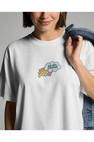 buzagi tasarım ürünleri We Are F*Cked Unisex White Oversize T-Shirt