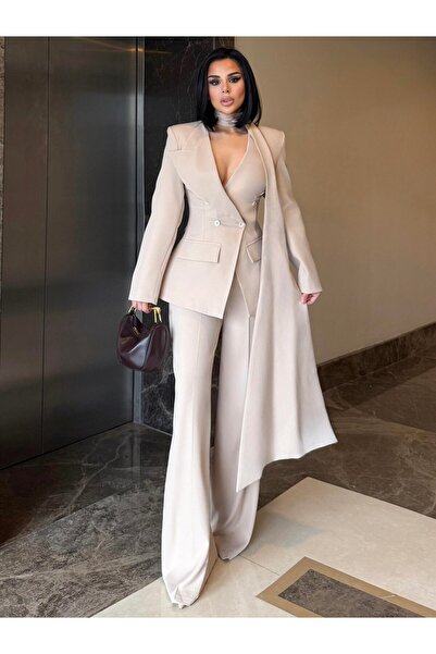 bykadriyeyılmaz Divanes Fular Detaylı Tasarım Takım Bej