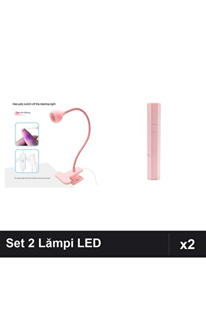 NAİLS Set 2 Lămpi LED Lanternă pentru Unghii, 3W, Flexibile cu Clemă USB, Roz...