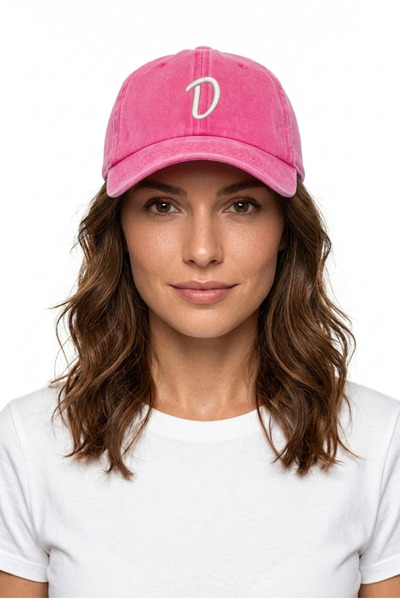 ŞapkaMania Pink Embroidered Washable Vintage Unisex Hat with Letter D