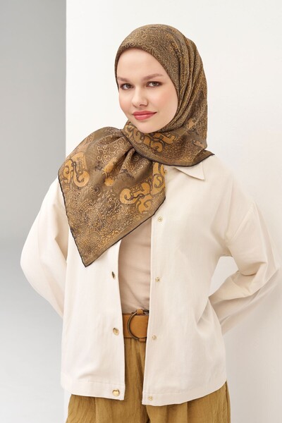 Silk Home وشاح مونار بتصميم عرقي باللون الأخضر والبني مقاس 90x90