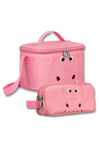 ÜMİT ÇANTA Insulated Lunch Box and Pen Holder Set (Pink) Pink Hippopotamus Sh...