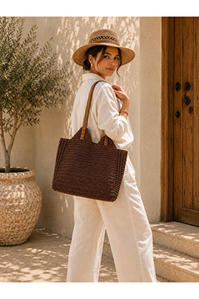 Pratsska Straw Shoulder Bag & Straw Sun Hat Set |   Summer Beach Vacation Dai...